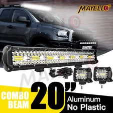20Inch LED Light Bar 420W+2PCS 4''Pods Spot Flood Combo Light w/ Wiring Harness