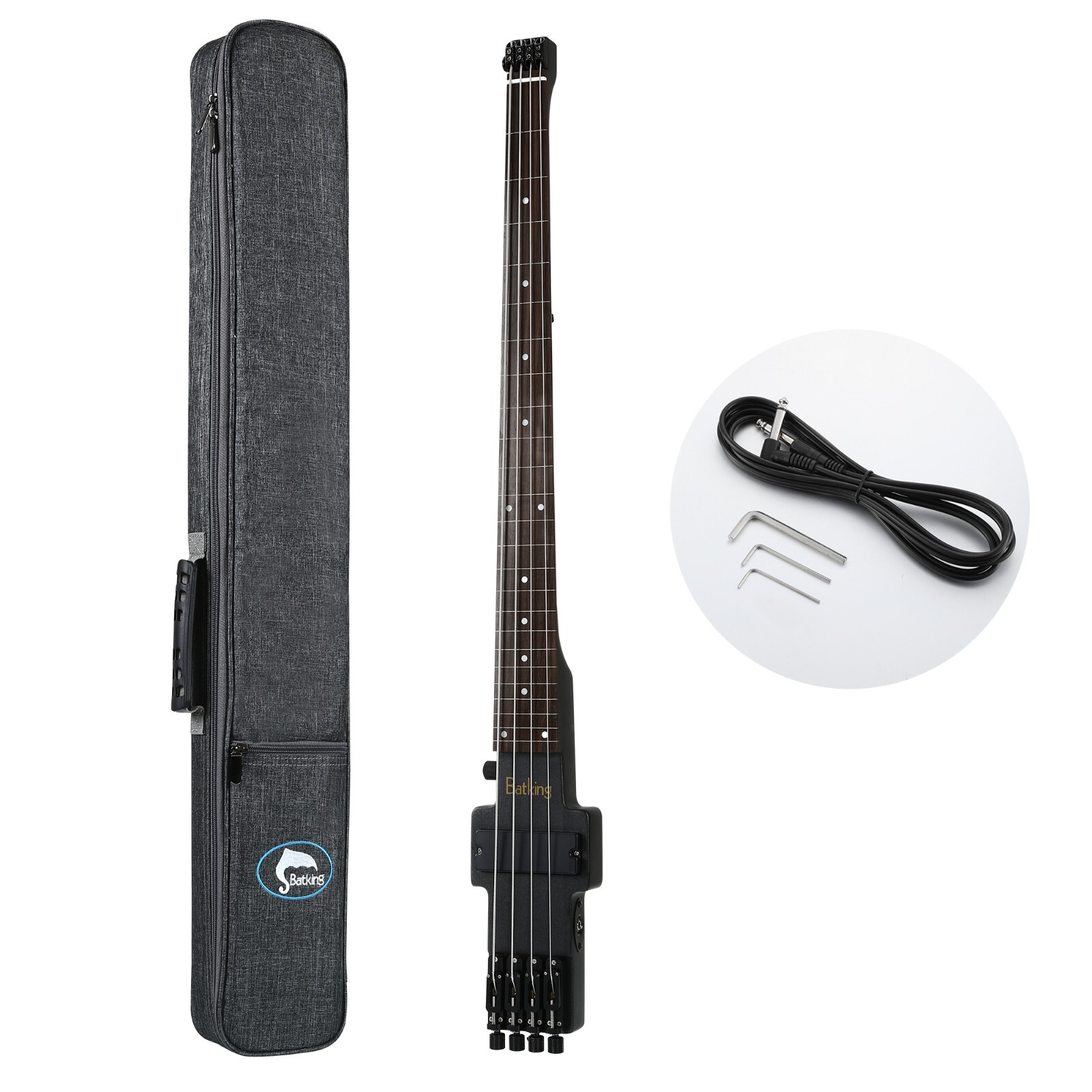 Travel Bass Guitar Electric Headless Bass 4 Strings Fretless with Gigbag