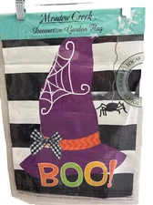 Meadow Creek New Halloween Witch Hat Spider Holiday Boo Garden Flag