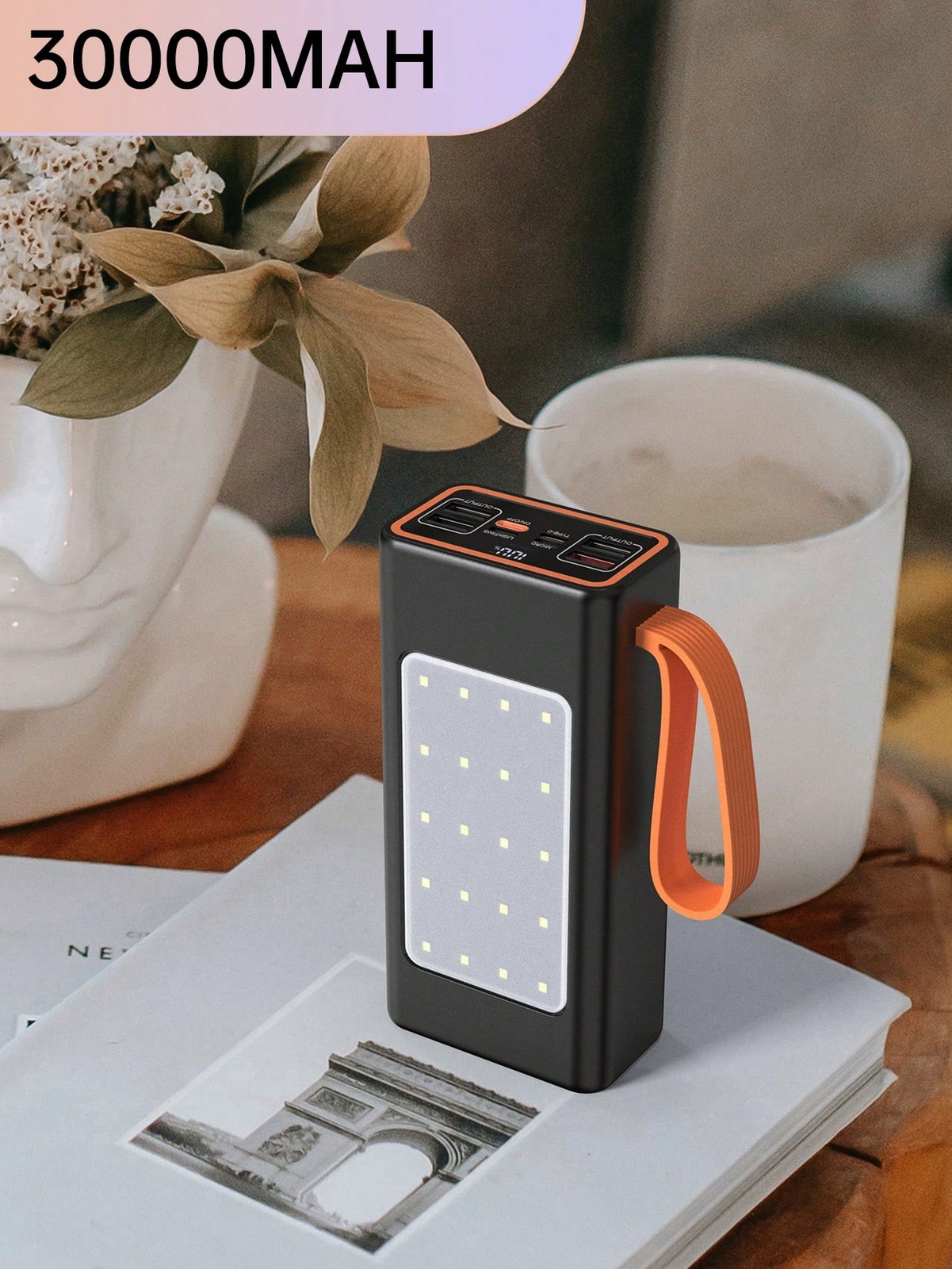 66W 30000mAh Power Bank with LED Flashlight and Triple Outputs