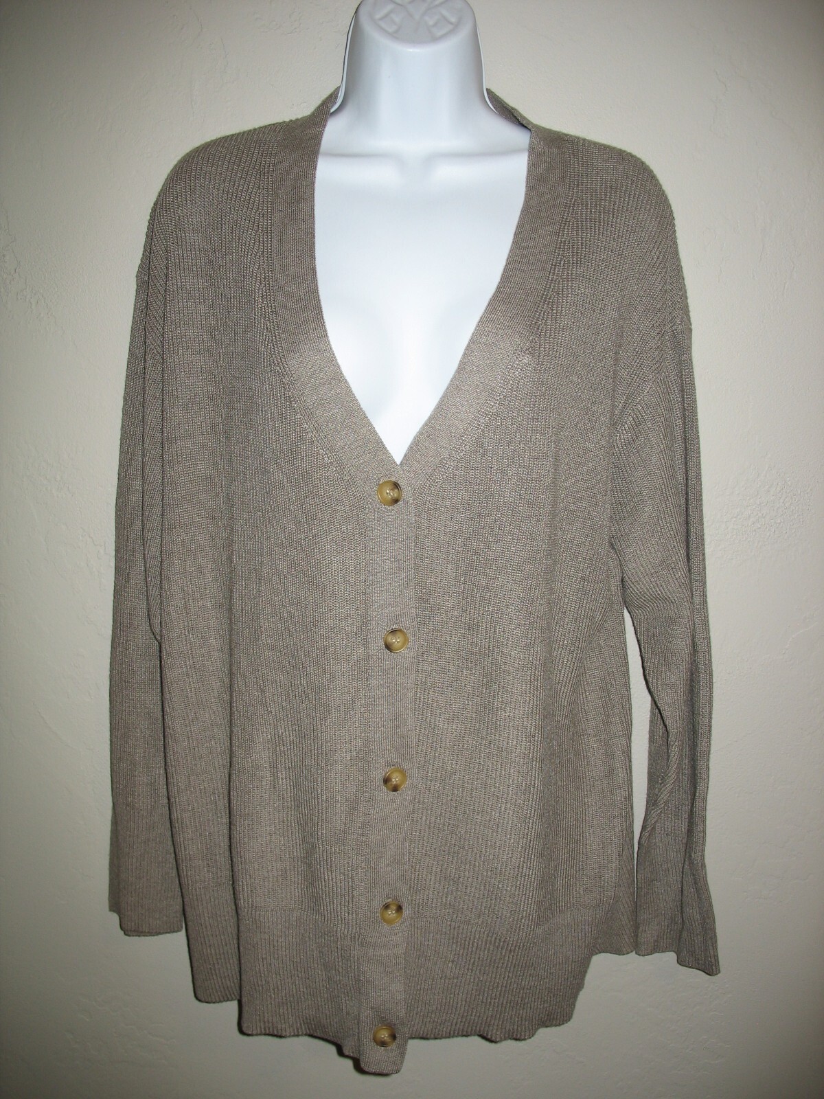 Brown XL Ella Moss V-Neck Boyfriend Cardigan with Button Front for Women