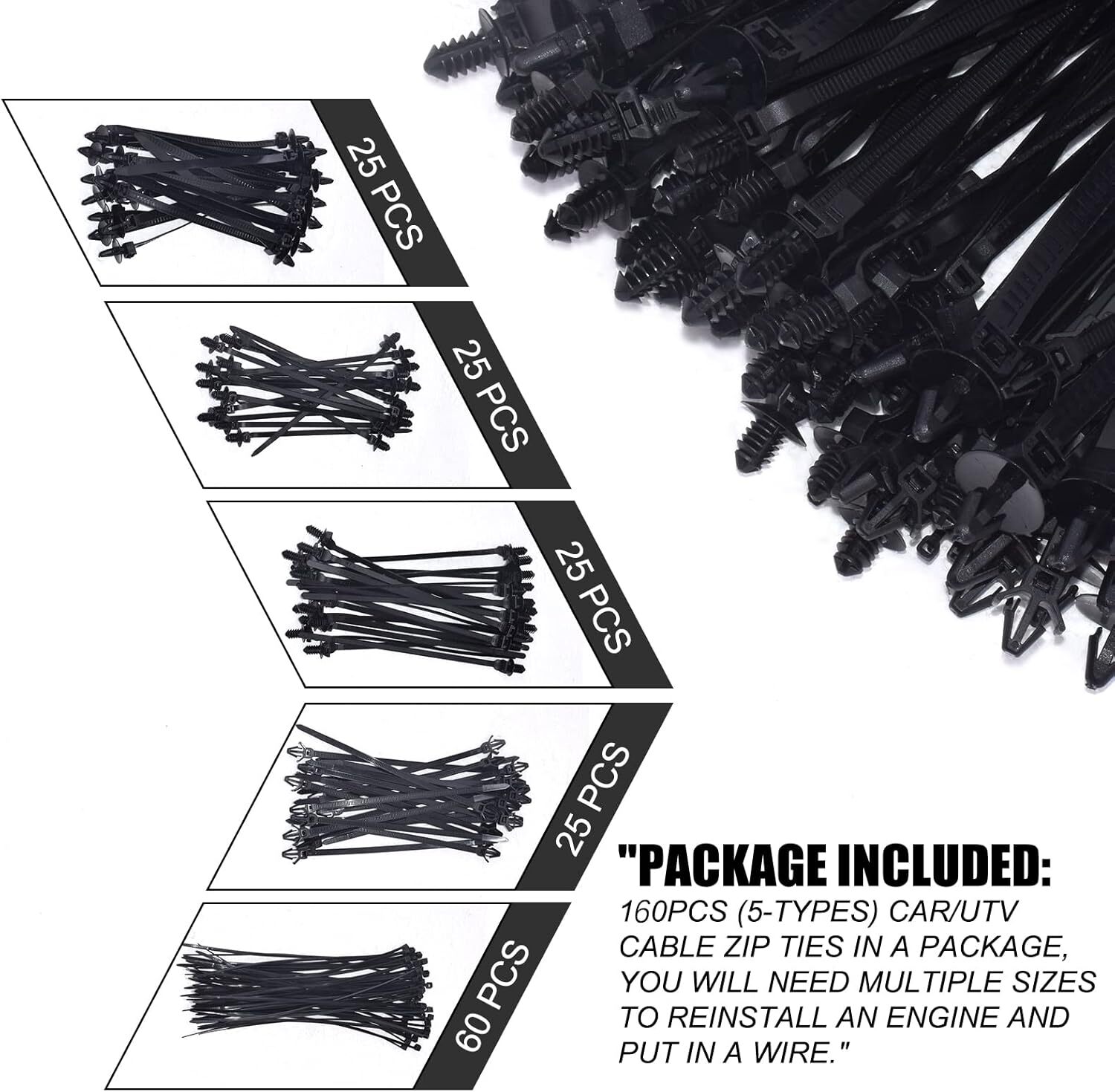 160Pcs Universal Nylon Push Mount Cable Zip Tie,Nylon Self Locking Cable Strap⭐⭐