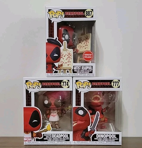 Marvel FUNKO POP! Deadpool Lot 3 Backyard Griller 774, Dinopool 777, Artist 887