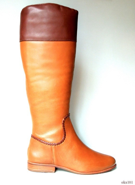 Jack Rogers tan brown leather TALL FLAT riding BOOTS  display picture 3
