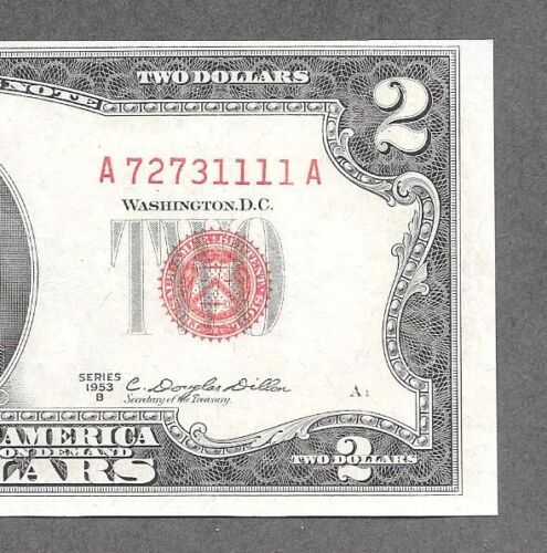 1953 B - $2 EF *Fancy Solid 4 of A Kind Poker # 72 73 1111* Note (Bonus $1 Coin)