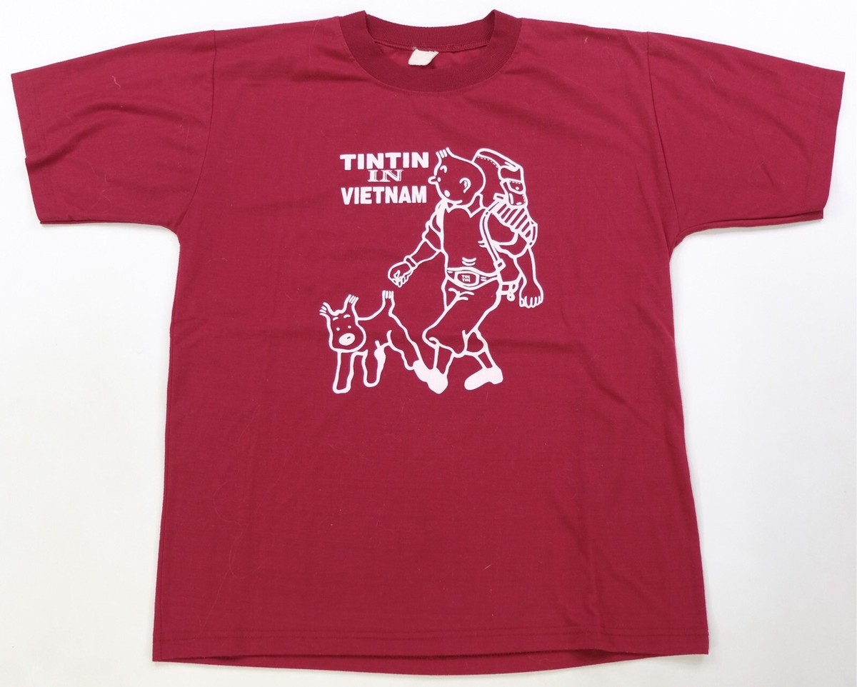 Rare Vintage Tintin In Vietnam Snowy Dog Graphic T Shirt 90s 2000s Comics  Red