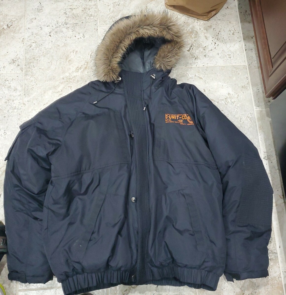 AMAZING G Unit Black Zip Fur Hooded Winter Jacket Coat Men's AMAZING G Unit Black Zip Fur Hooded Winter Jacket Coat Men's