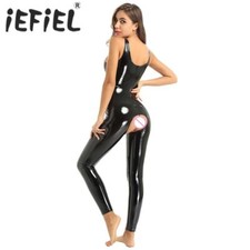 Wet Look Catsuit Lingerie - Sleeveless Open Crotch Evening Clubwear Costumes