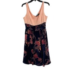 Eva Franco Velvet Floral Skirt Dress Pink Blue Size 6