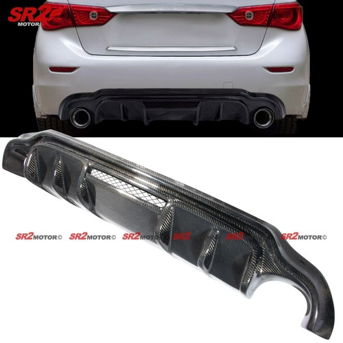 Real Gloss Carbon Fiber Rear Bumper Diffuser For 2014-2017 Infiniti Q50 - Style Add-On, Adhesive/Bolt-On