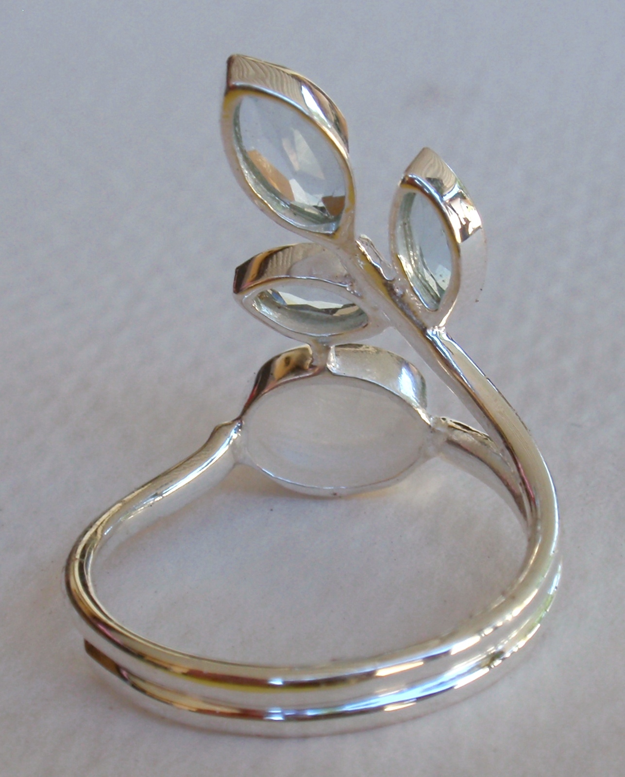 925 Sterling Silver Moonstone Blue Topaz Leaf Bypass Ring - Select size