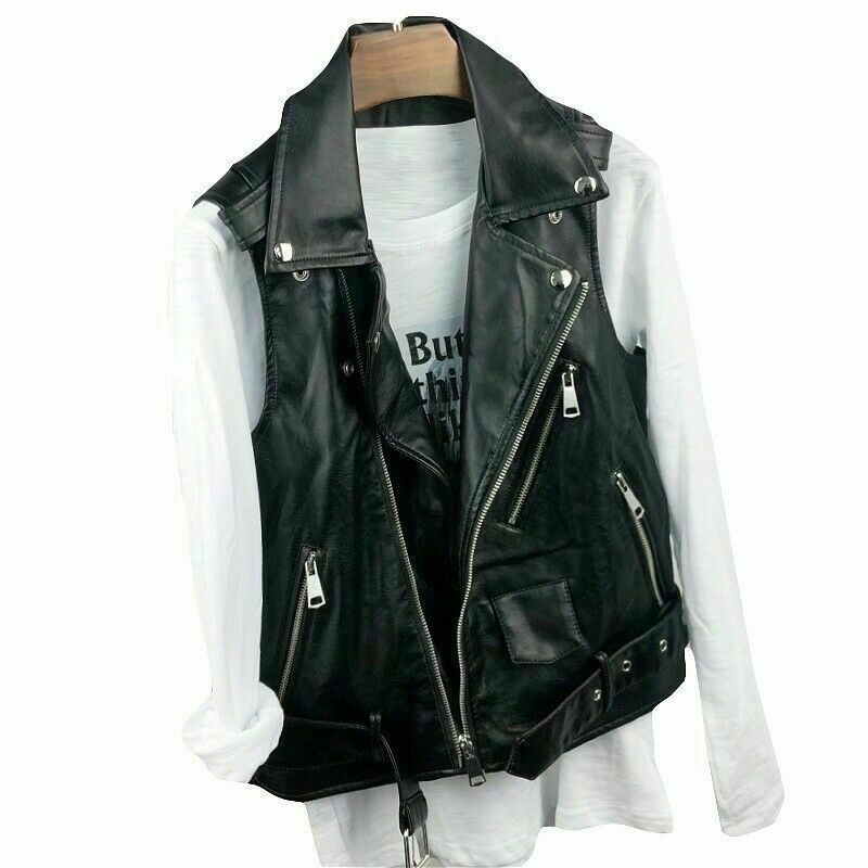 Women Faux Leather Waistcoat Coat Gilet Biker Sleeveless Jacket