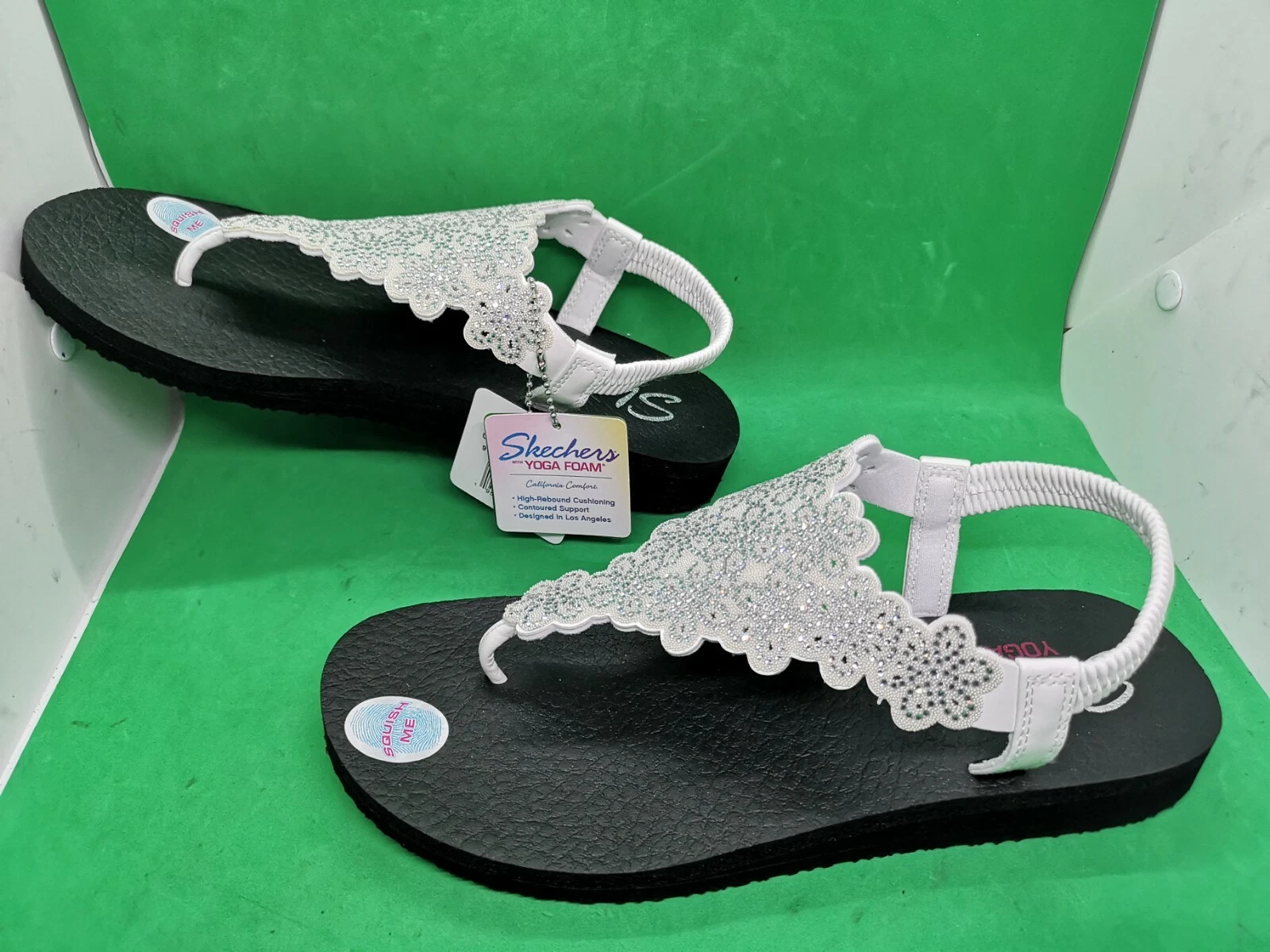 NEW Skechers Womens Meditation Floral Lover Sandal~White /Silver~ Size 9