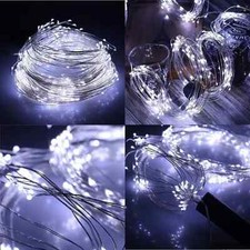 Bright White Rice Lights on Silver Wire Battery Operated with Built In Timer