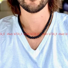 8mm Men Lava Necklace volcanic Rock Bead Strand Choker Necklace Jewelry 24-36''