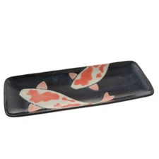 SET of 2 Japanese Ceramic Sushi Serving Plates Rectangle Nishiki Koi JAPAN MADE
