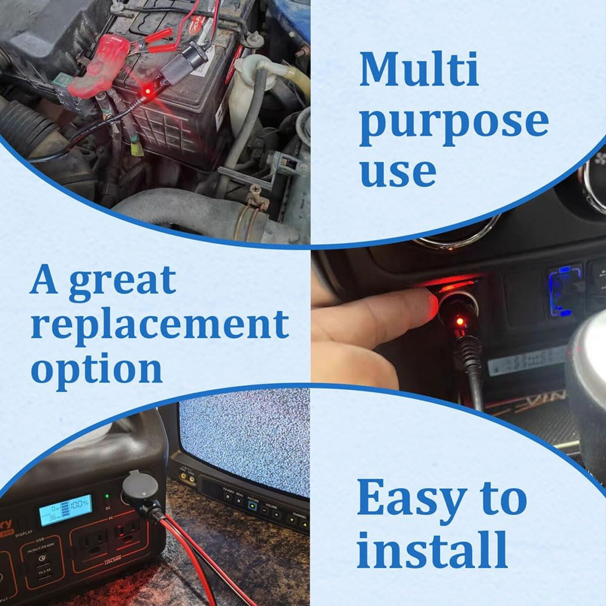 2/4PCS 12V-24V Fused LED Light Cigarette Lighter Male Plug Replacement w/ Leads