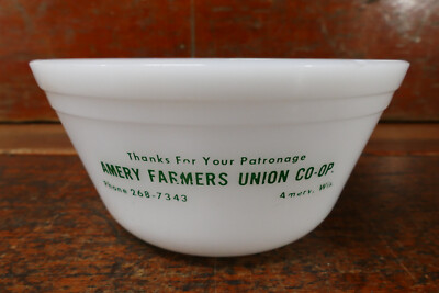 Vintage 1960s Amery Wisconsin Farmers Union CO-OP Federal Glass Advertising Bowl