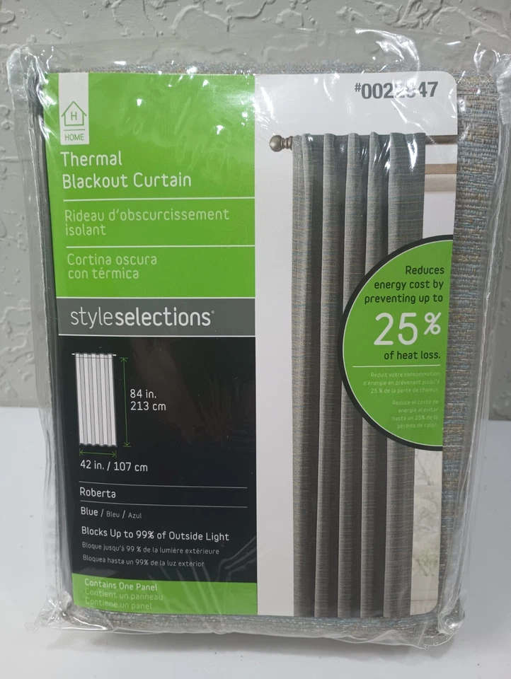 Style Selections Roberta 84" Blue Thermal Blackout Curtains #0022947-Pair - NIP - Image 3 of 4