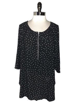 CATHERINES Plus Size 1X 18W 20W Shirt Top Black White Polka Dots 3/4 Sleeve