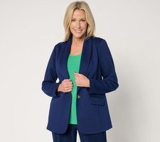 Susan Graver Regular Pique Knit Shawl Collar Blazer Blue Diamond M New