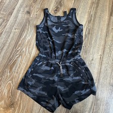 Athleta Girl Play More Romper Youth Size XS/6 Gray And Black Camo Shorts Jumper