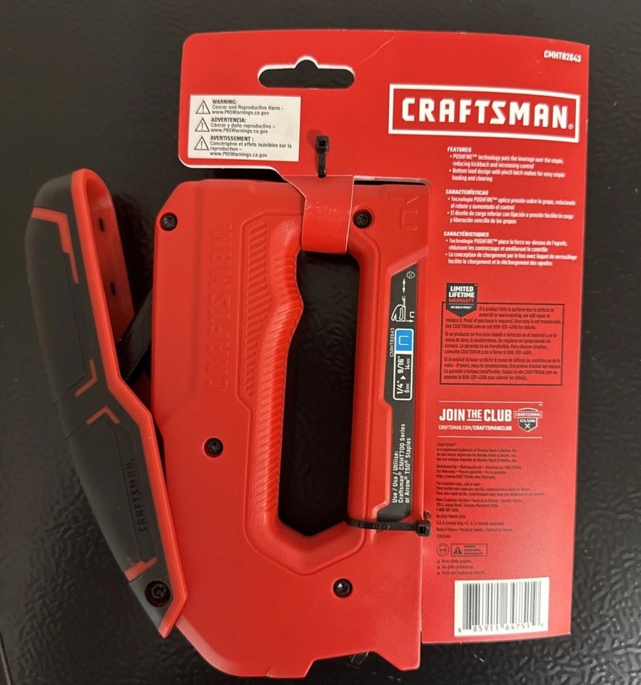 Craftsman Pushfire Staple Gun Stapler Reverse Grip Heavy Duty 1/4
