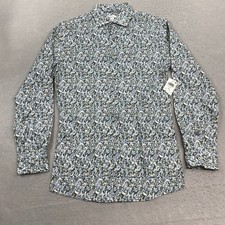 Bar lll Shirt Mens Small Olive Blue Button Up Slim Fit Floral Stretch