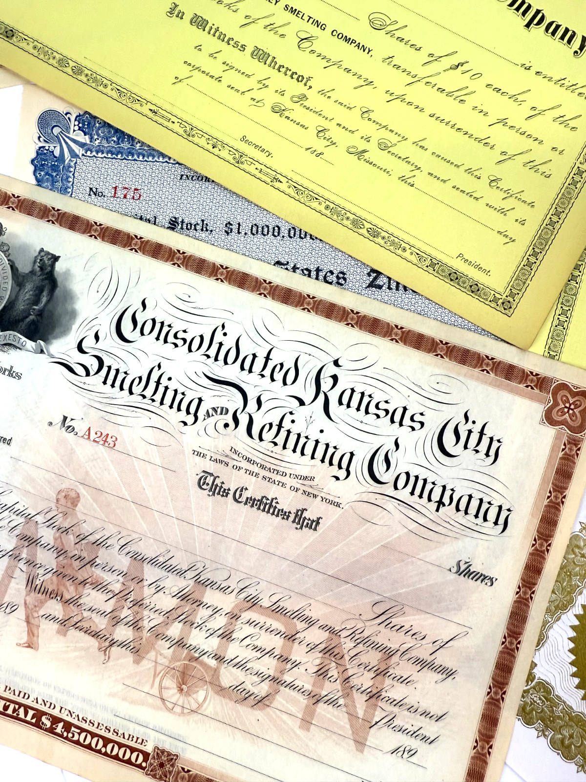 Lot 12 Vintage Stock Certificate Mining Metal Milling Smelting Refining 1890's
