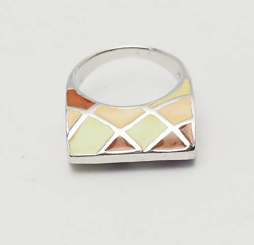 Funky Argent Sterling Pastel Couleur Émail Harlequin Motif Taille Bague 8 - Photo 2 sur 4