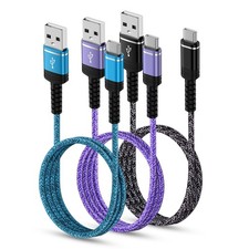 USB C Charger Cable Fast Charging 3 Pack 3ft for 3FT, Black Blue Purple