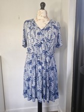 Joe Browns Blue Floral Wrap Dress UK 18 V Neck Tea Dress Boho Summer Stretch