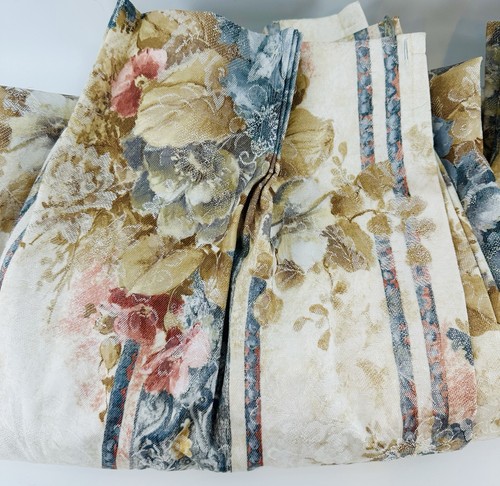 VINTAGE JC PENNEY PINCH PLEAT 2 PANELS Pink & Blue Floral 49 X 80 - Picture 3 of 13