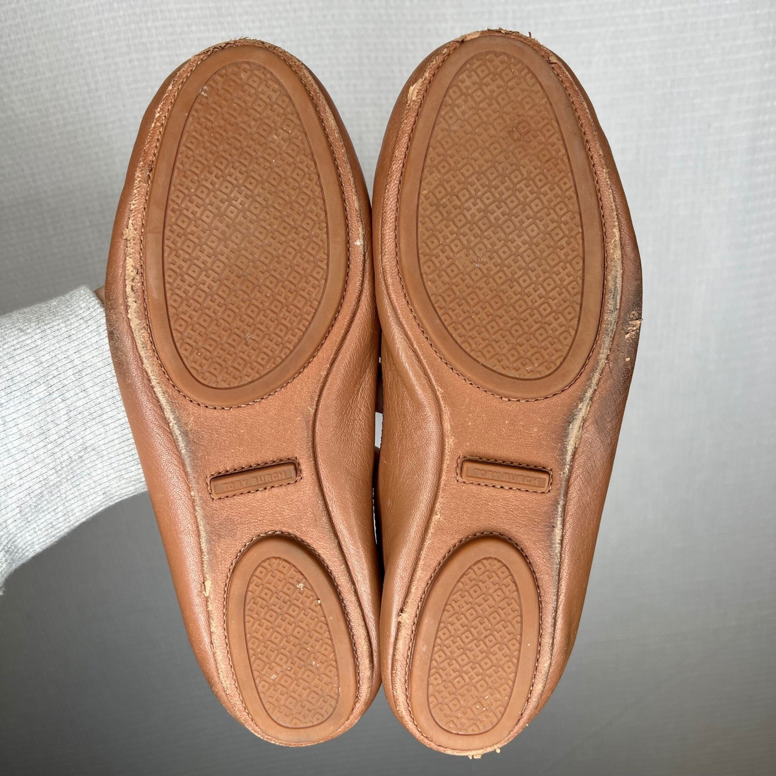 Tory Burch Minnie Travel Ballet Flats Brown Leather Gold Logo Women US 8.5 thumbnail 4