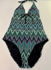 NWOT Old Navy Women s XXL One Piece Halter Swimsuit Green Purple Chevron Lined