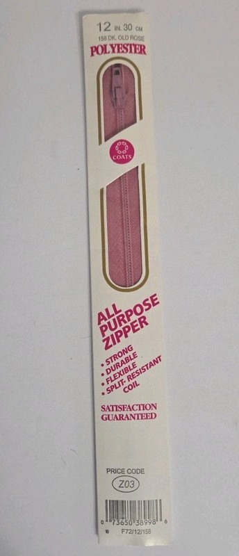 Coates 12in Dk Old Rose Polyester All Purpose Zipper Z03