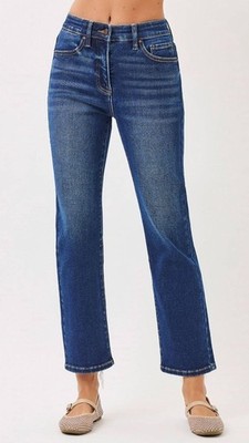 Risen High Rise Tummy Control Crop Jeans Blue