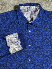 Robert Graham Shirt Mens XL Baroque Jacquard Floral Long Sleeve Button Up Blue
