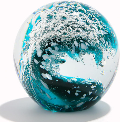Hand Blown Ocean Waves Crystal Ball - Glass Collectible Figurines Spere - Pap...