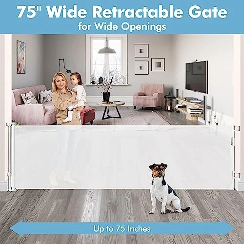 KISKIZ 75 Inch Extra Wide Baby Gate Wide Openings Indoor Outdoor - WHITE