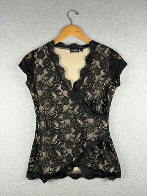 Tempted Babydoll Blouse Womens Small Black Nude Lining Lace Y2K Whimsigoth Witch