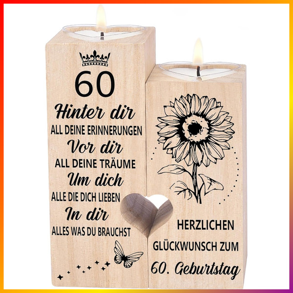 Kerzenhalter 60. Geburtstag Personalisiert Geschenk Deko FüR Frauen MäNner-image