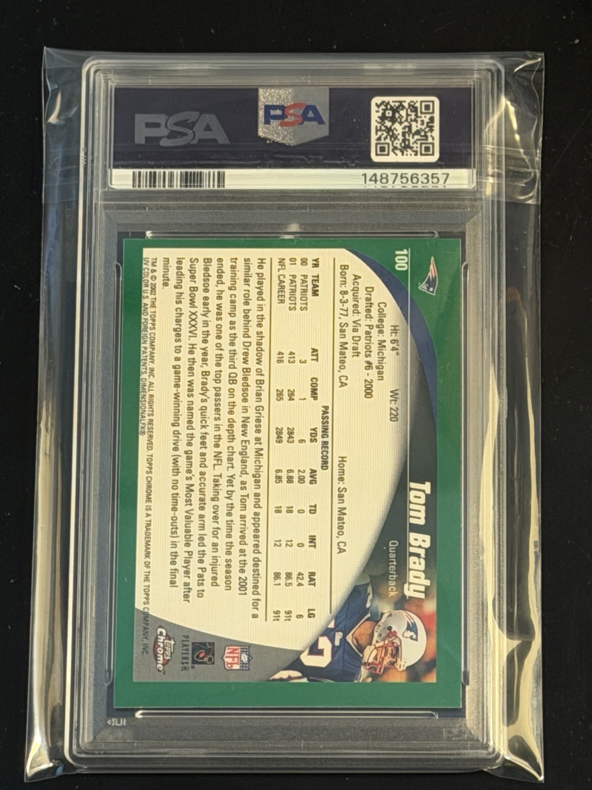 2002 Topps Chrome #100 Tom Brady PSA 8 Patriots GOAT 🔥 view 2