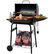 Royal Gourmet Barrel Charcoal Grill with Front Storage Basket Backyard BBQ Party