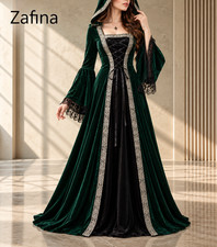 Medieval Hooded Dress Gothic Renaissance Fantasy Costume Cosplay Long Gown