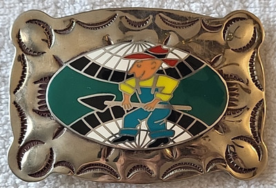 Vintage Phoenix B-K Enamel Belt Buckle 2 5/8x1 9/16'' nickel silver miner farmer