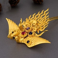 Solid Brass Phoenix Hairpin Vintage Chinese Style Hair Stick Traditional Jewelry