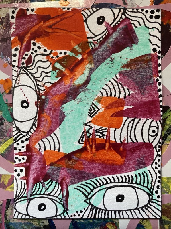 ACEO art card “Eyes” original abstract ink & acrylic drawing signed 2026