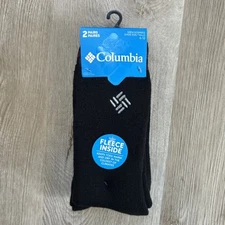 Columbia Fleece Lined Thermal Crew Socks 2Pk Black Midweight Men’s Size 6-12 NWT