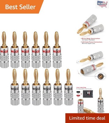 Universal Banana Plugs Audio Jack Connectors, Secure Dual Lock Design - 6 Pairs